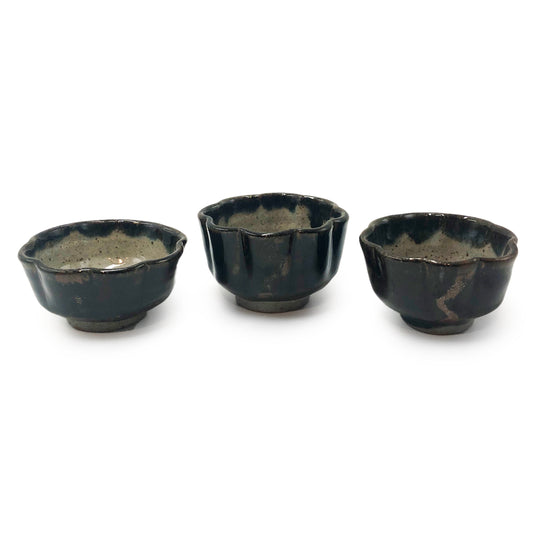 Set of Scalloped Tenmoku Bowls